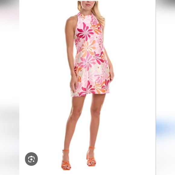 Hutch Jones Mod Retro Floral Pink Orange Halter Neck Mini Dress NWOT Medium